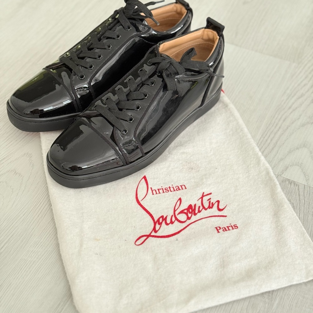 Christian Louboutin Men's Black Patent Lace-Up Leather Shoes